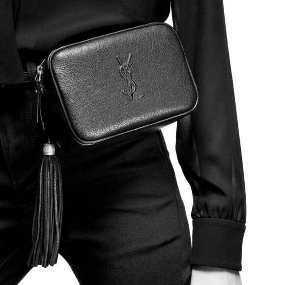 YSL Saint Laurent Black Calfskin Leather Lou Mini Belt Bag Crossbody - Picture 1 of 15
